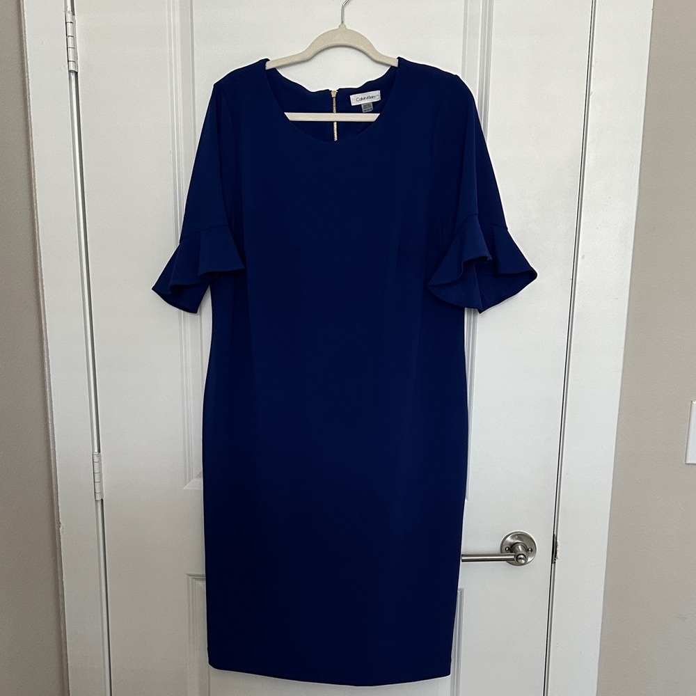 Calvin Klein Navy Dress with Ruffle Sleeves